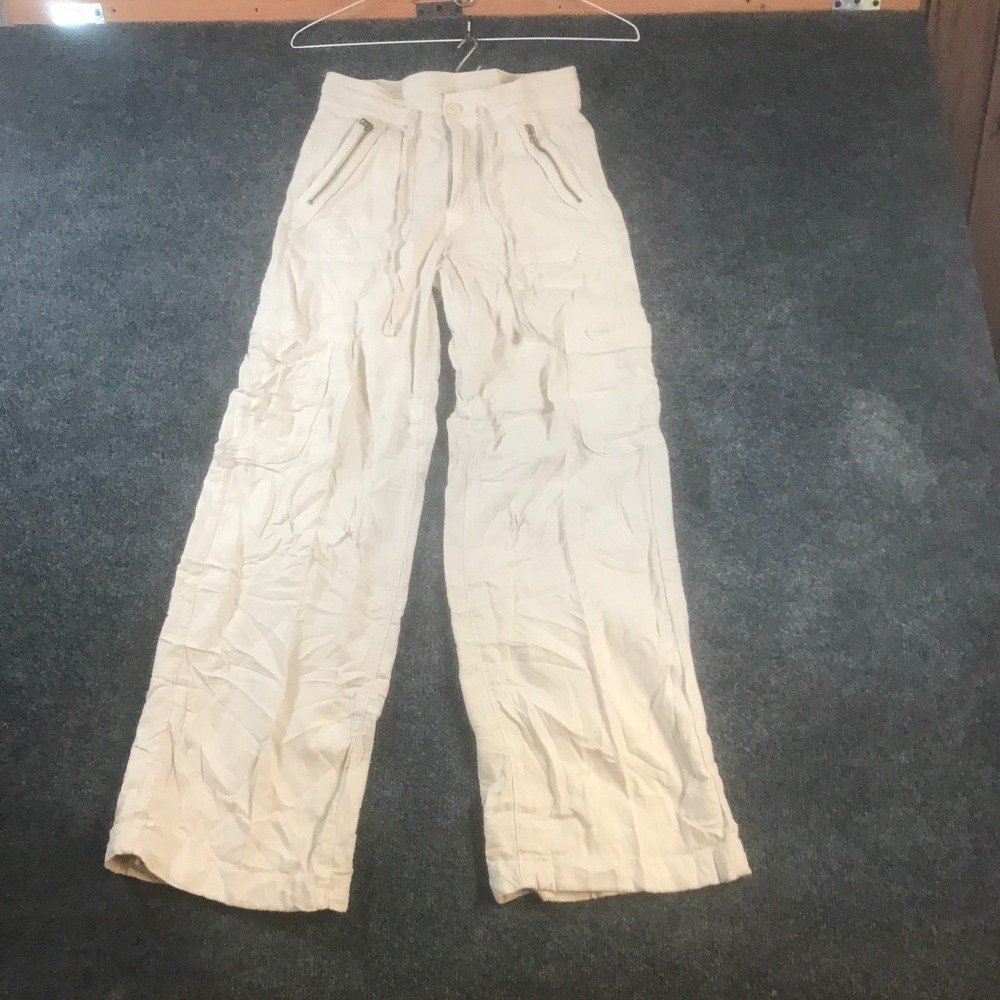 American Eagle Outfitters Cargo Pants Womens 000 Beige Linen Stretch Utility